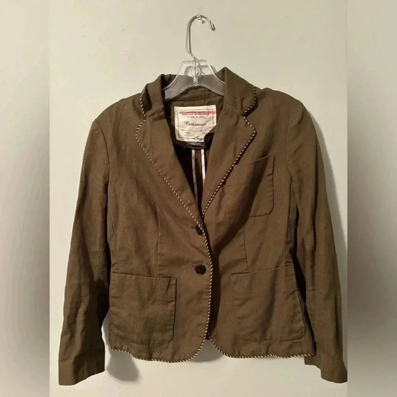 Anthropologie Cartonnier Linen Blend Blazer Army Green Pockets Button Up - Picture 1 of 3